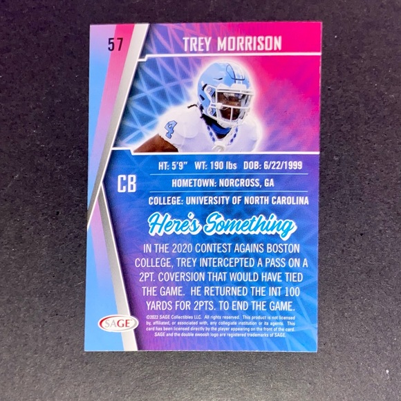 Trey Morrison Rookie Card - 2022 Sage - Picture 2 of 2